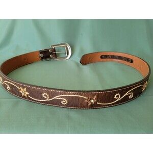 Nocona Western Boho Rhinestone Floral Leather Belt Brown Embroidered Women's M
